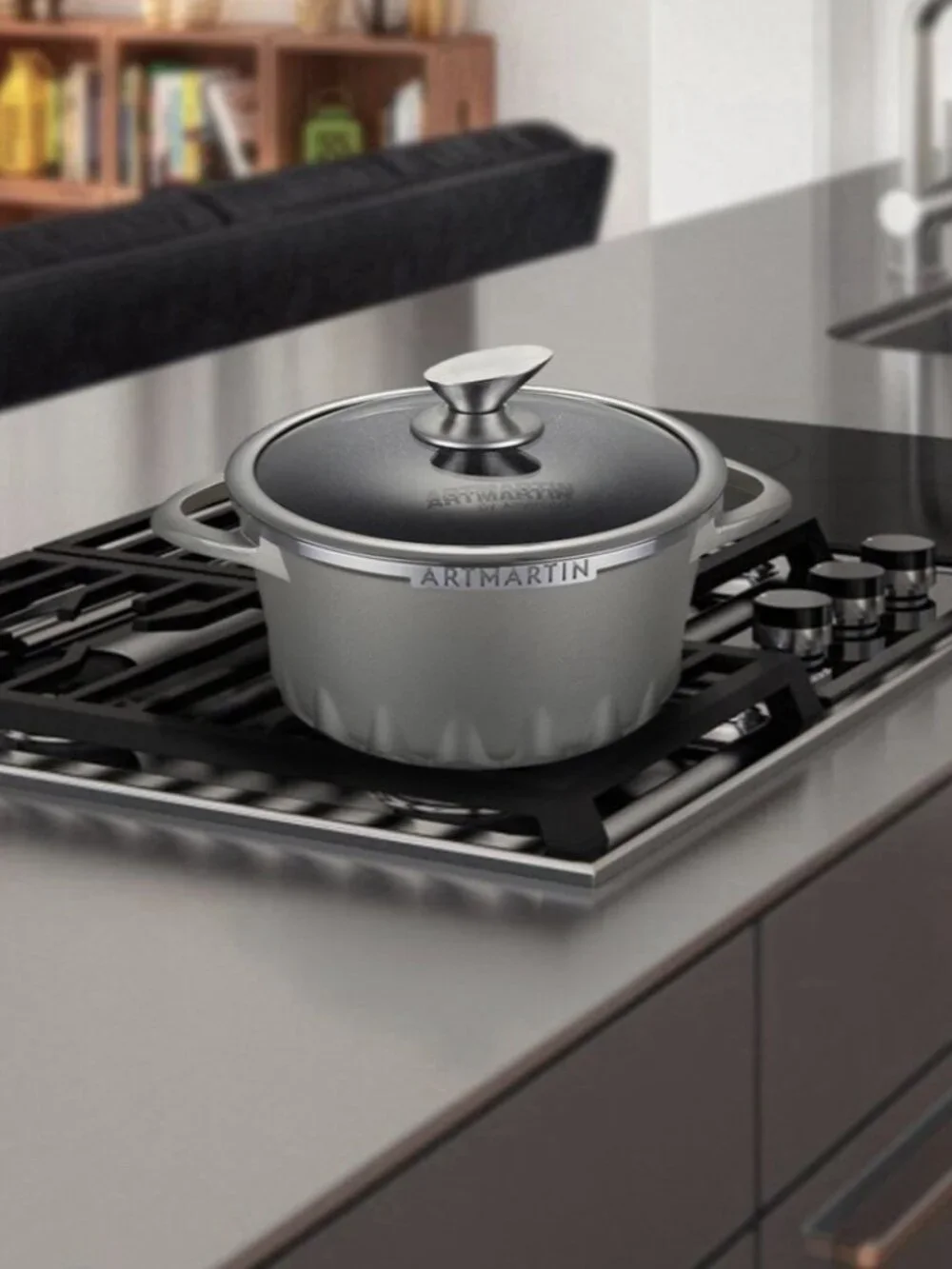 Non-Stick Ceramic Coated Die-Cast Aluminum Round Casserole & Lid 8.7” Artmartin